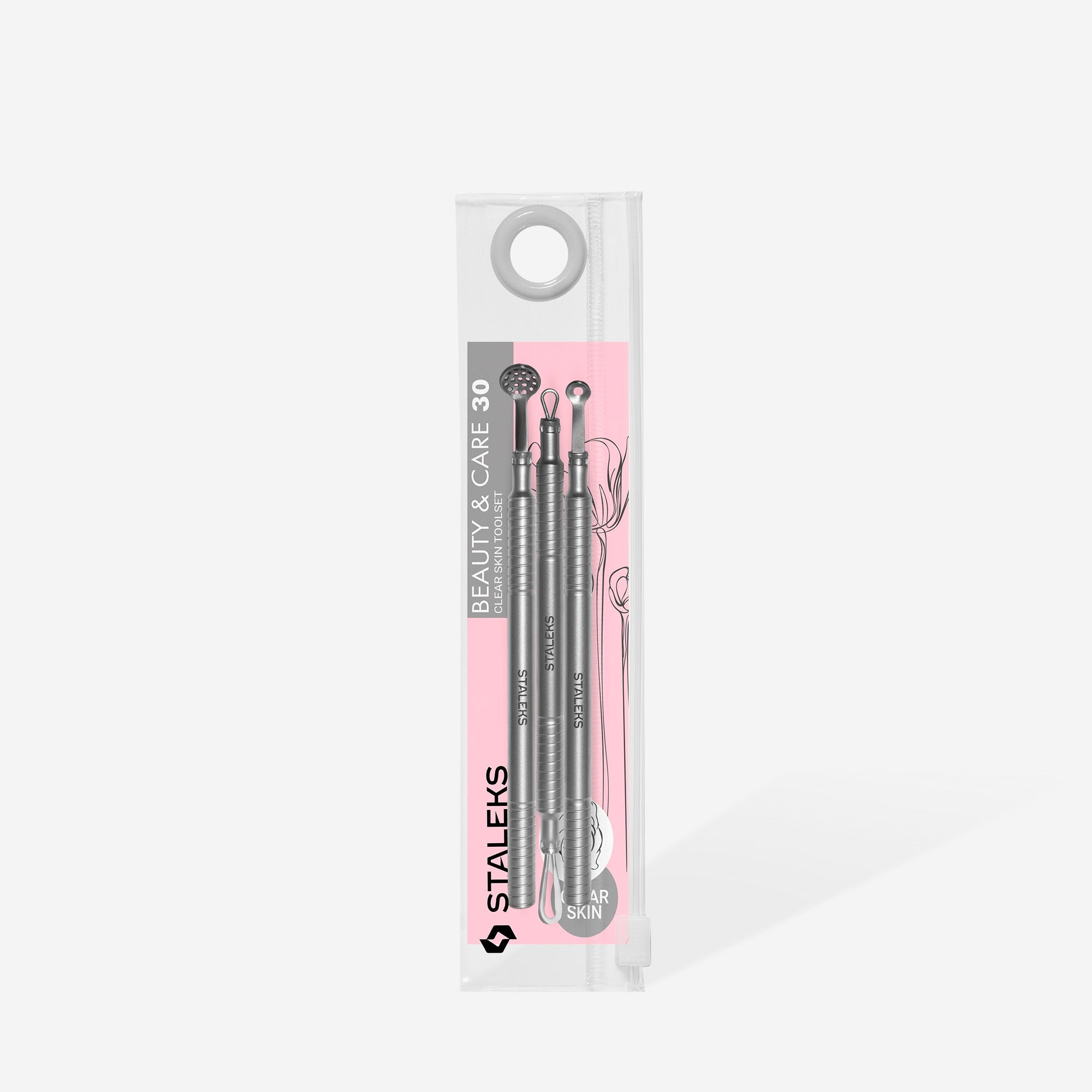 Juego de herramientas de cosmetología "Clean Skin" BEAUTY &amp; CARE 30 (cuchara Uno, herramienta redonda con 19 orificios y bucle de doble punta)
