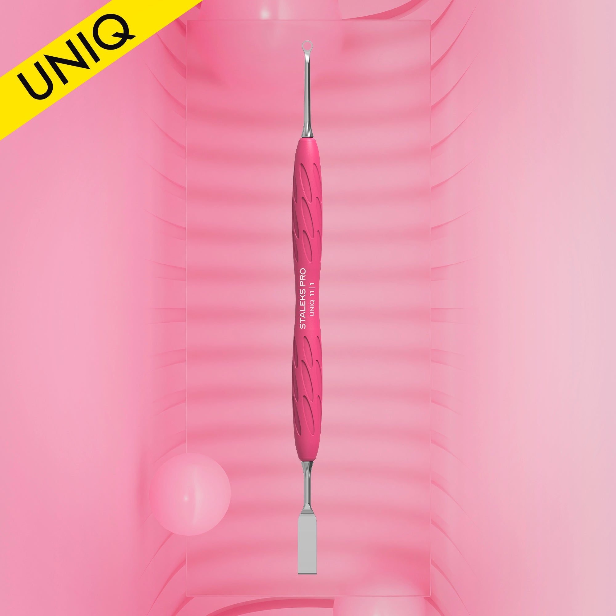 Empujador de manicura Gummy con mango de silicona UNIQ 11 TIPO 1 (empujador recto plano y en bucle)