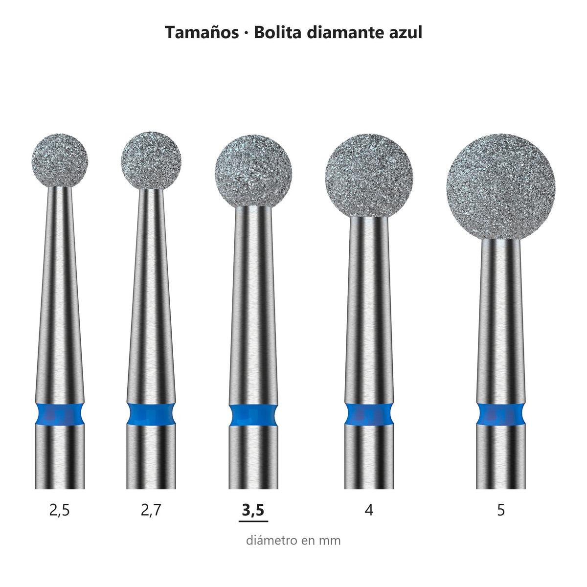 Fresa Bolita Azul Staleks Expert — tabla de tamaños de la familia