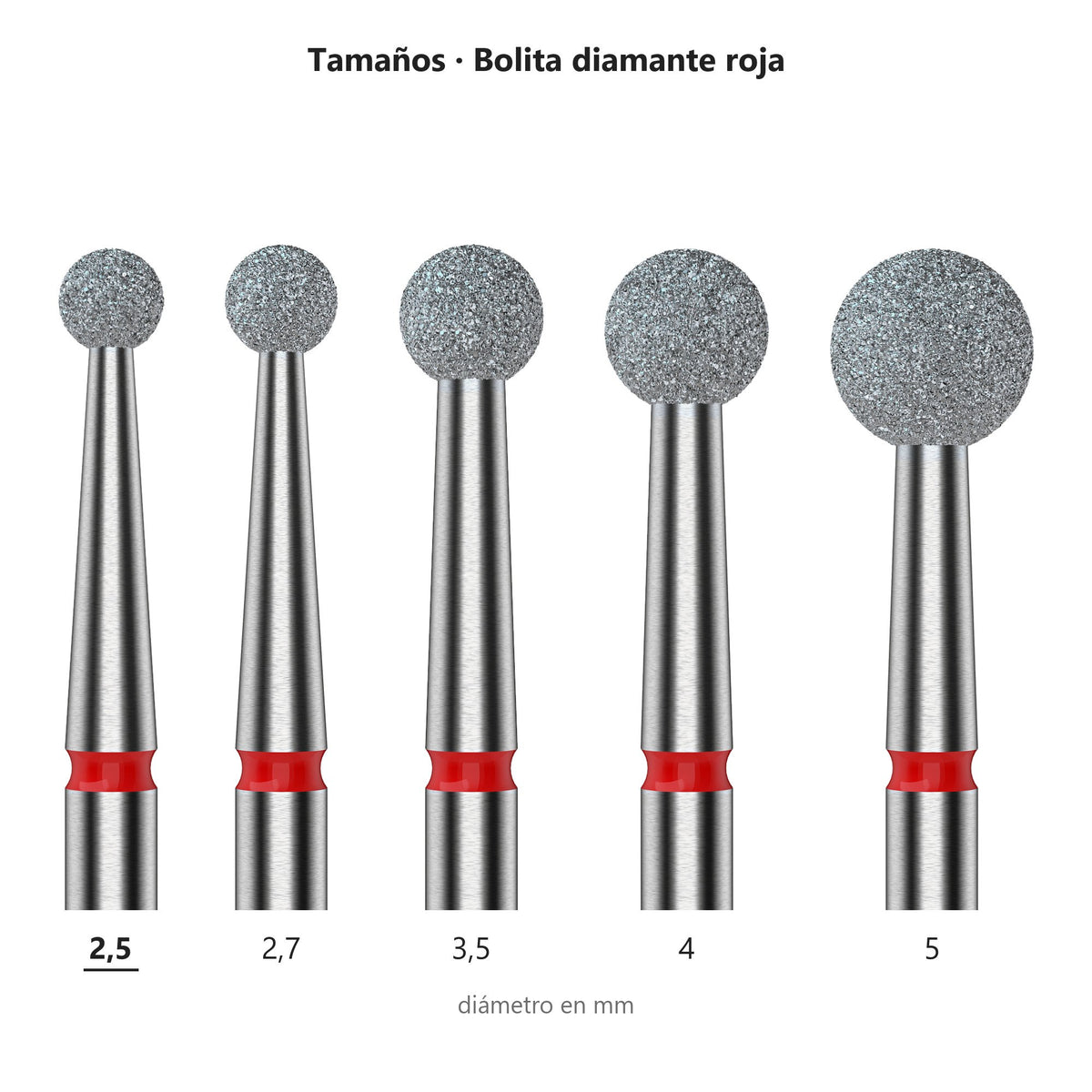 Fresa Bolita Roja Staleks Expert — tabla de tamaños de la familia