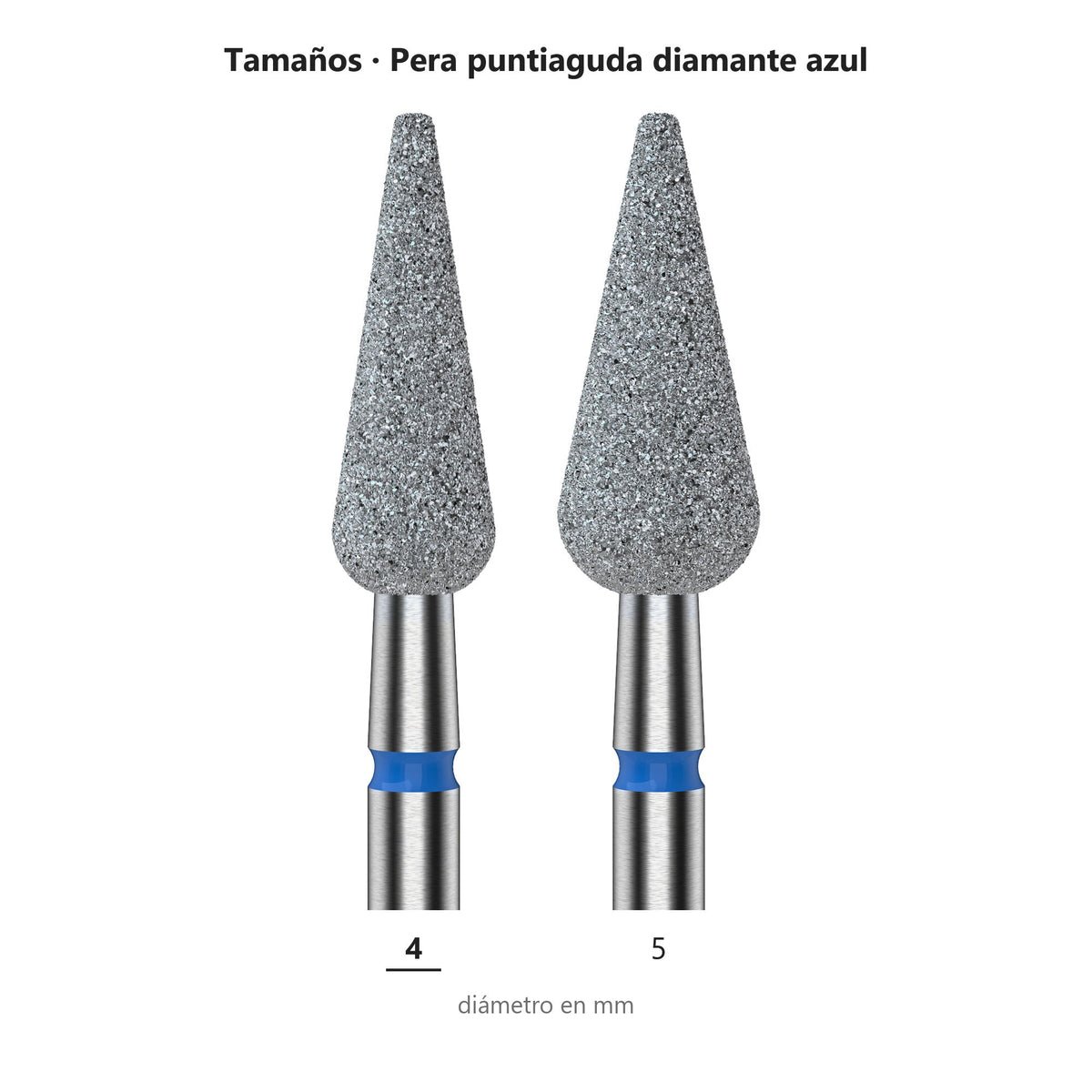 Fresa Flecha Puntiaguda Azul Staleks Expert — tabla de tamaños de la familia