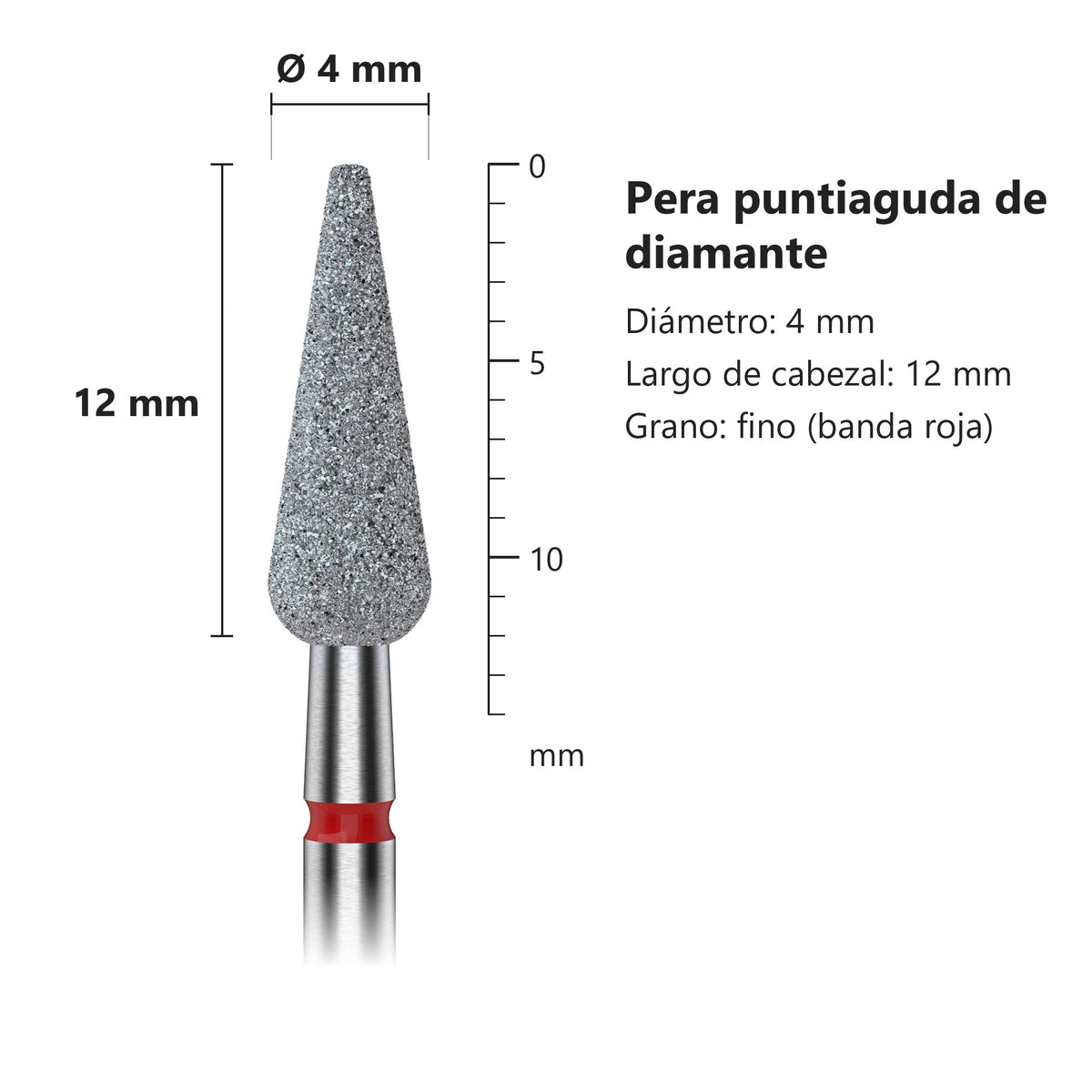Fresa Flecha Puntiaguda Roja Staleks Expert — medidas