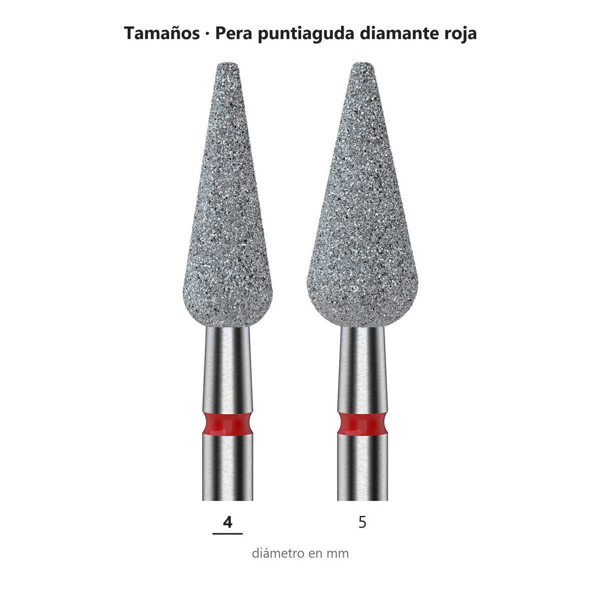 Fresa Flecha Puntiaguda Roja Staleks Expert — tabla de tamaños de la familia