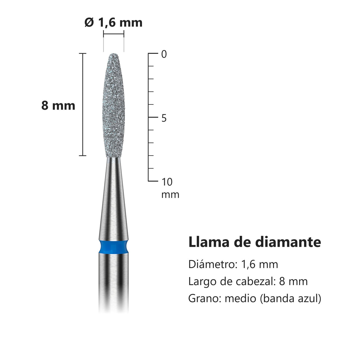 Fresa Flama Redondeada Azul Staleks Expert — medidas