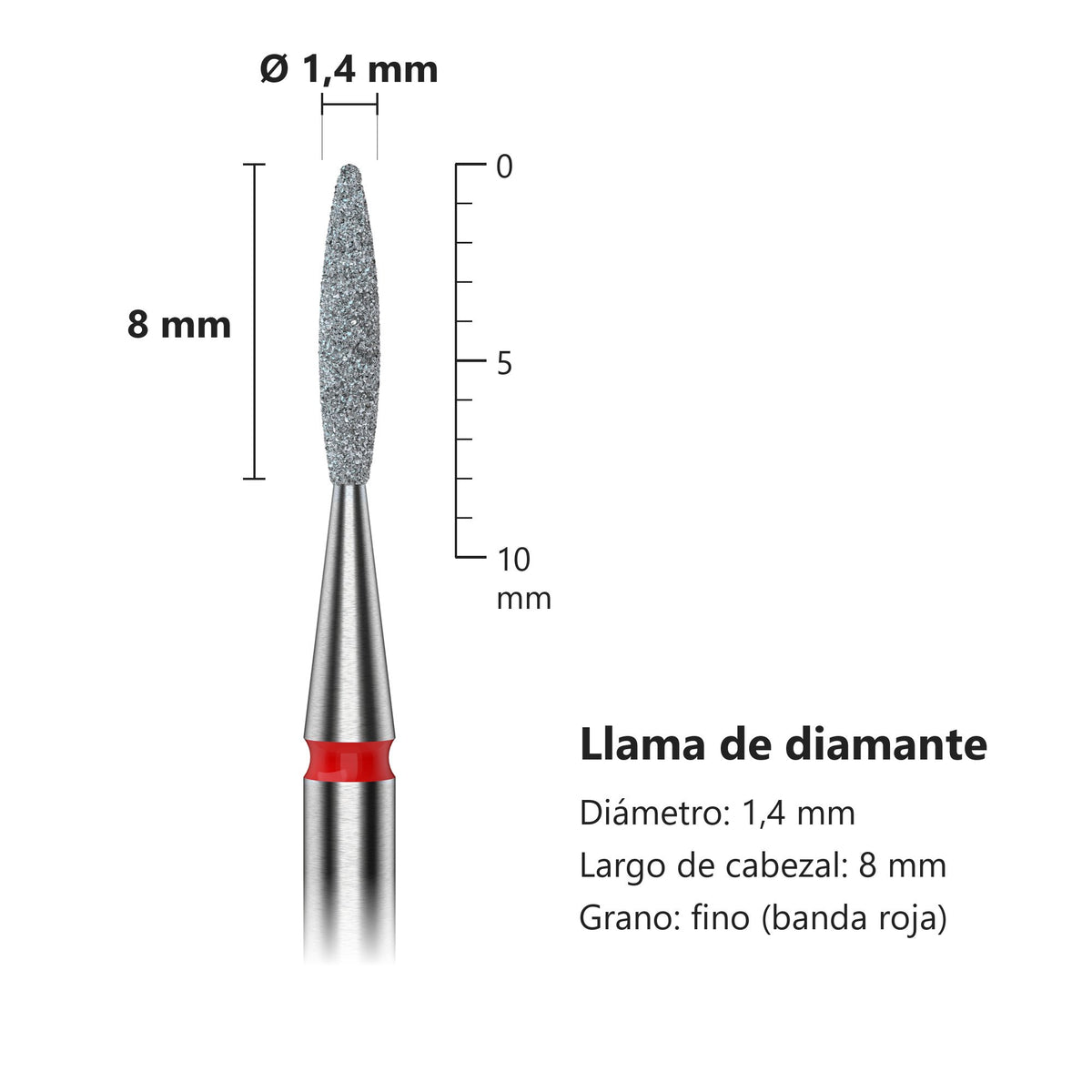 Fresa Flama Redondeada Roja Staleks Expert — medidas