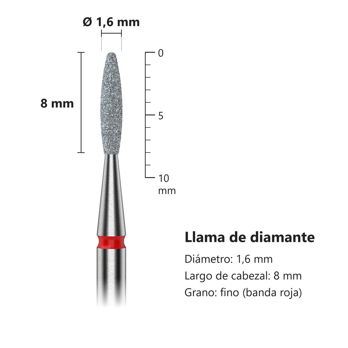 Fresa Flama Redondeada Roja Staleks Expert — medidas