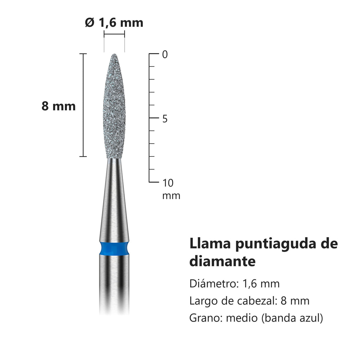 Fresa Flama Puntiaguda Azul Staleks Expert — medidas