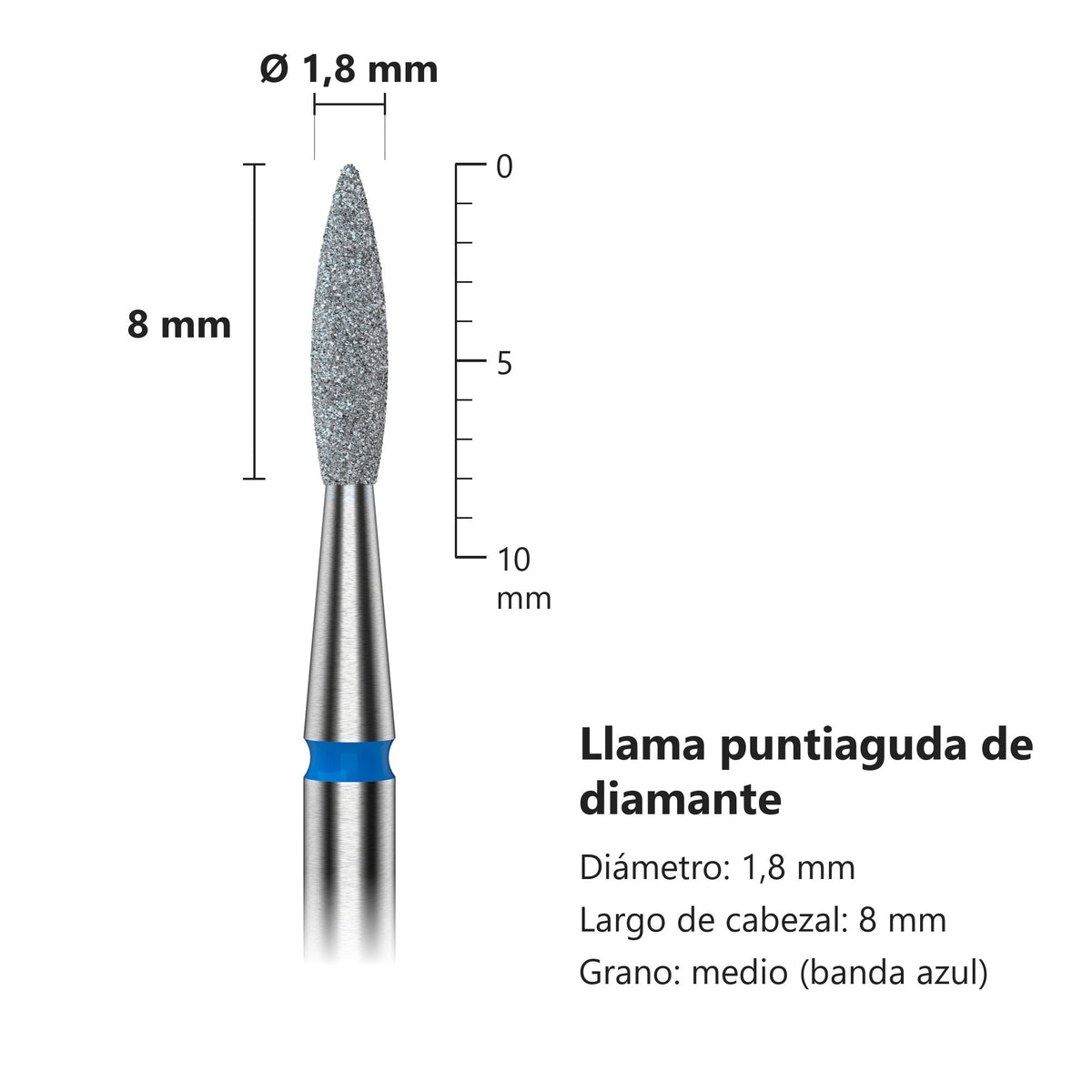 Fresa Flama Puntiaguda Azul Staleks Expert — medidas