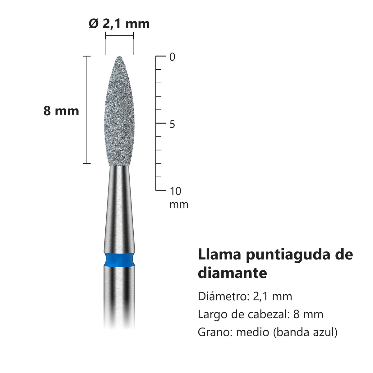 Fresa Flama Puntiaguda Azul Staleks Expert — medidas