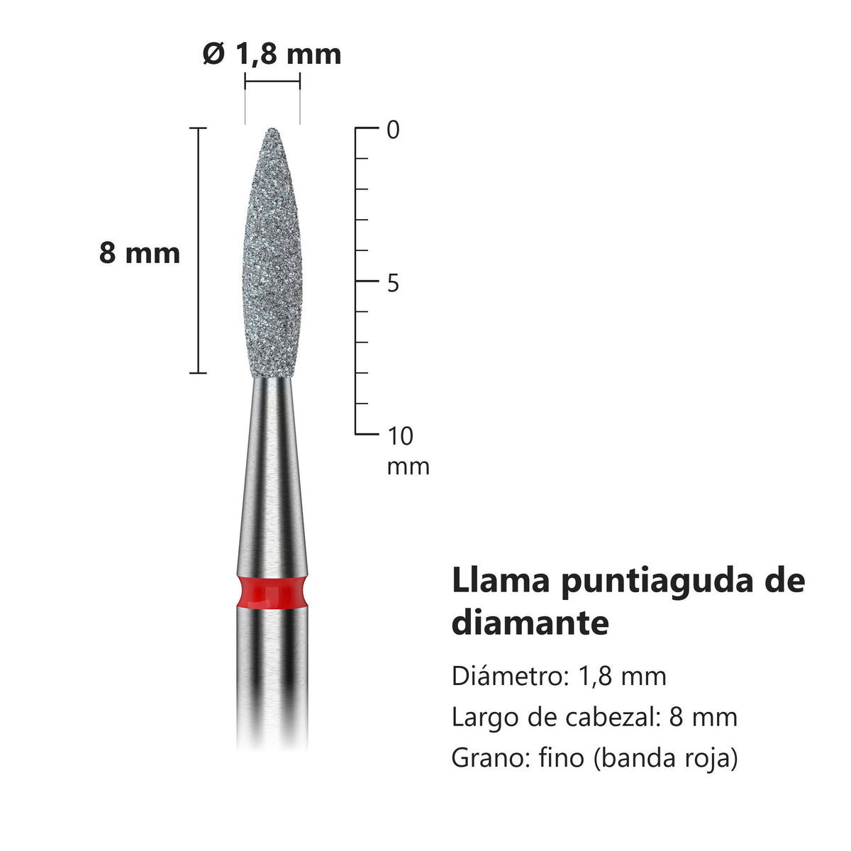 Fresa Flama Puntiaguda Roja Staleks Expert — medidas