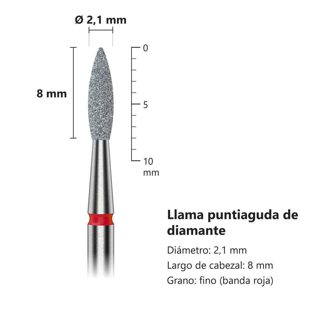 Fresa Flama Puntiaguda Roja Staleks Expert — medidas