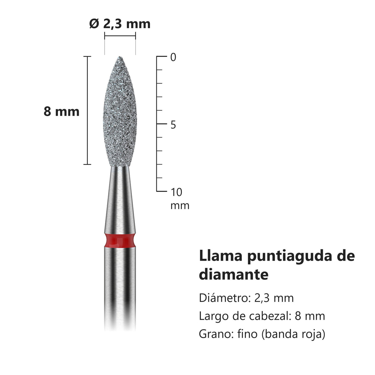 Fresa Flama Puntiaguda Roja Staleks Expert — medidas