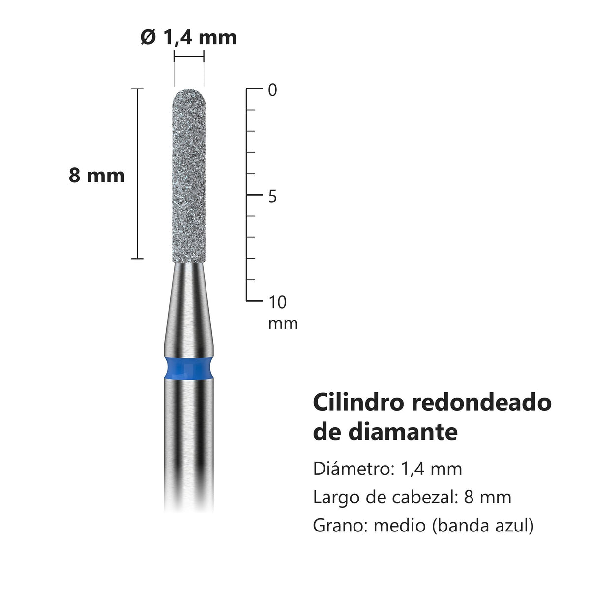 Fresa Cilindro Redondeado Azul Staleks Expert — medidas