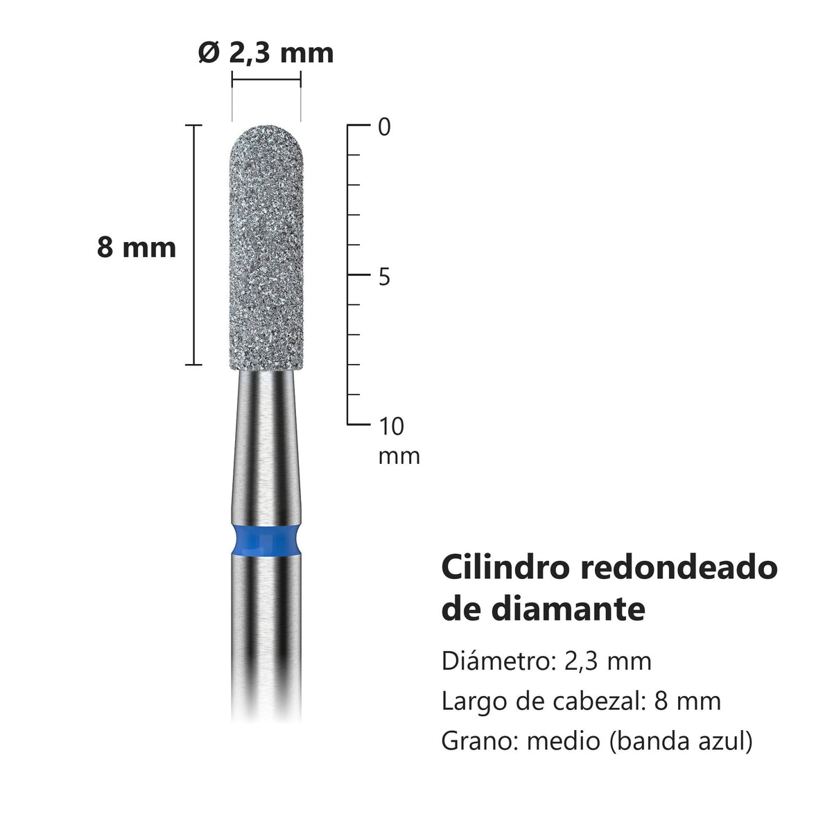 Fresa Cilindro Redondeado Azul Staleks Expert — medidas