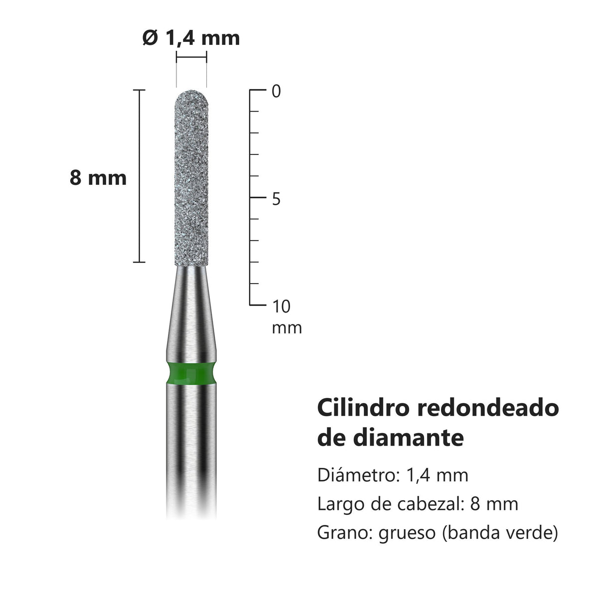 Fresa Cilindro Redondeado Verde Staleks Expert — medidas