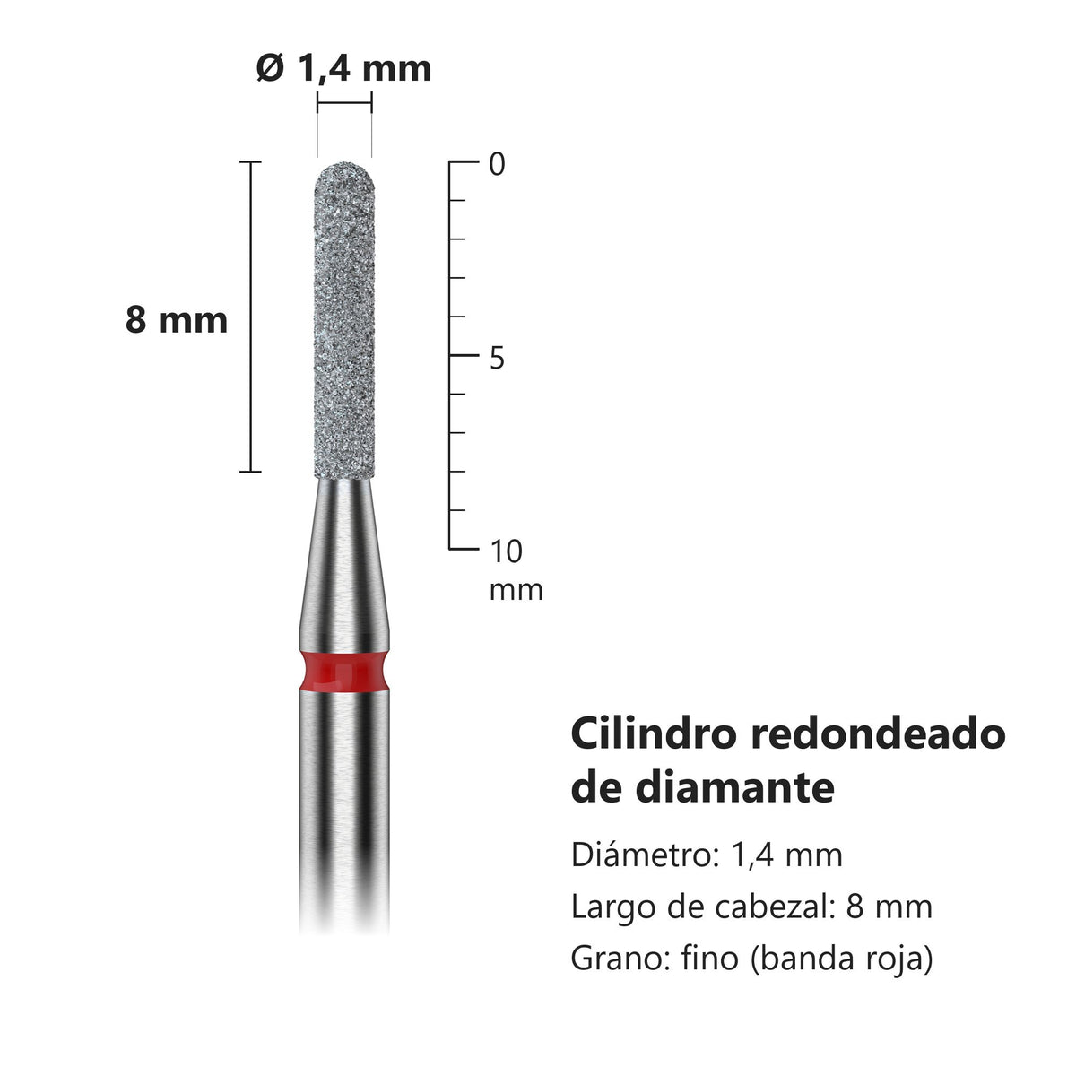 Fresa Cilindro Redondeado Rojo Staleks Expert — medidas