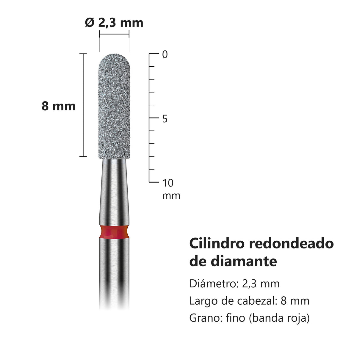 Fresa Cilindro Redondeado Rojo Staleks Expert — medidas