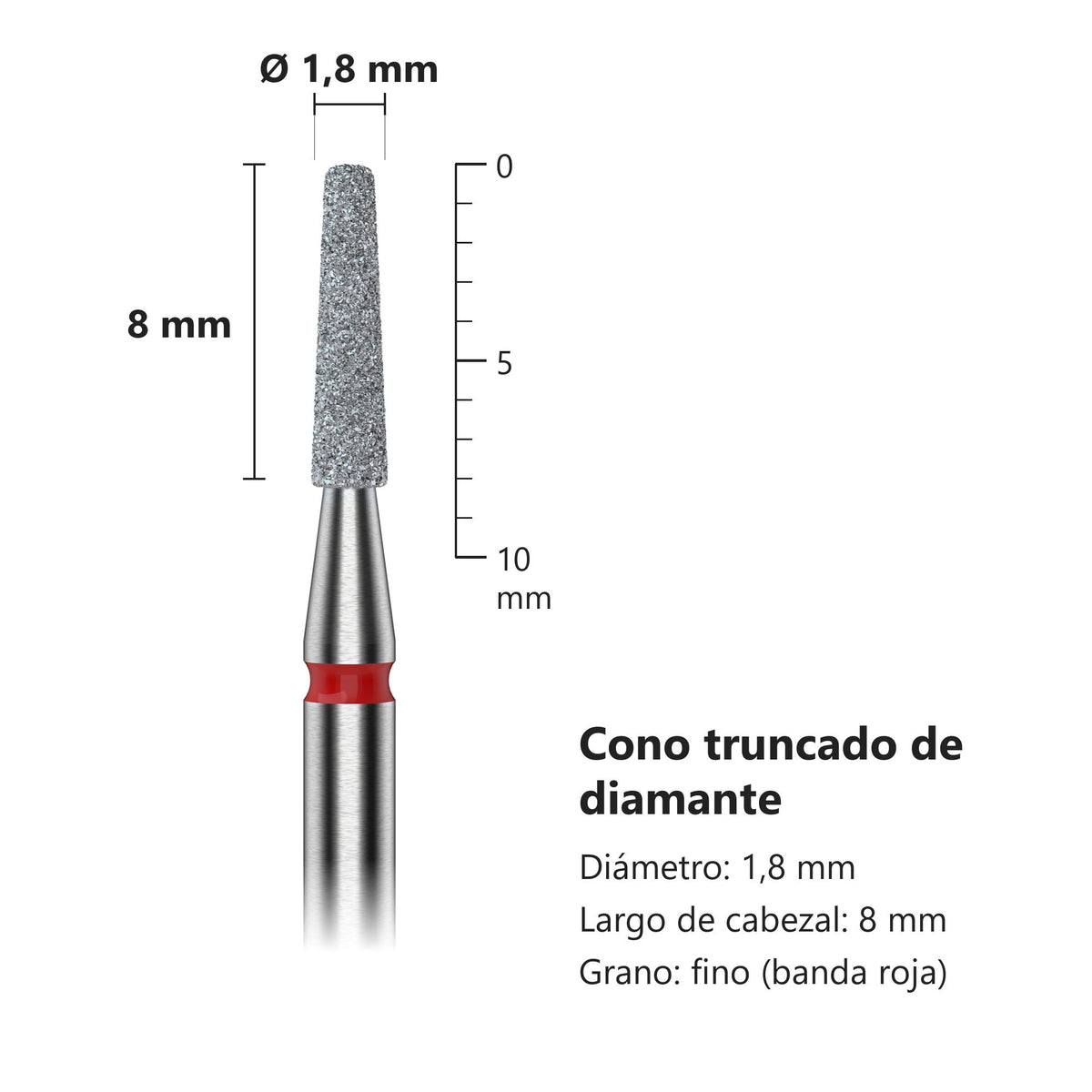 Fresa Cono Truncado Rojo Staleks Expert — medidas