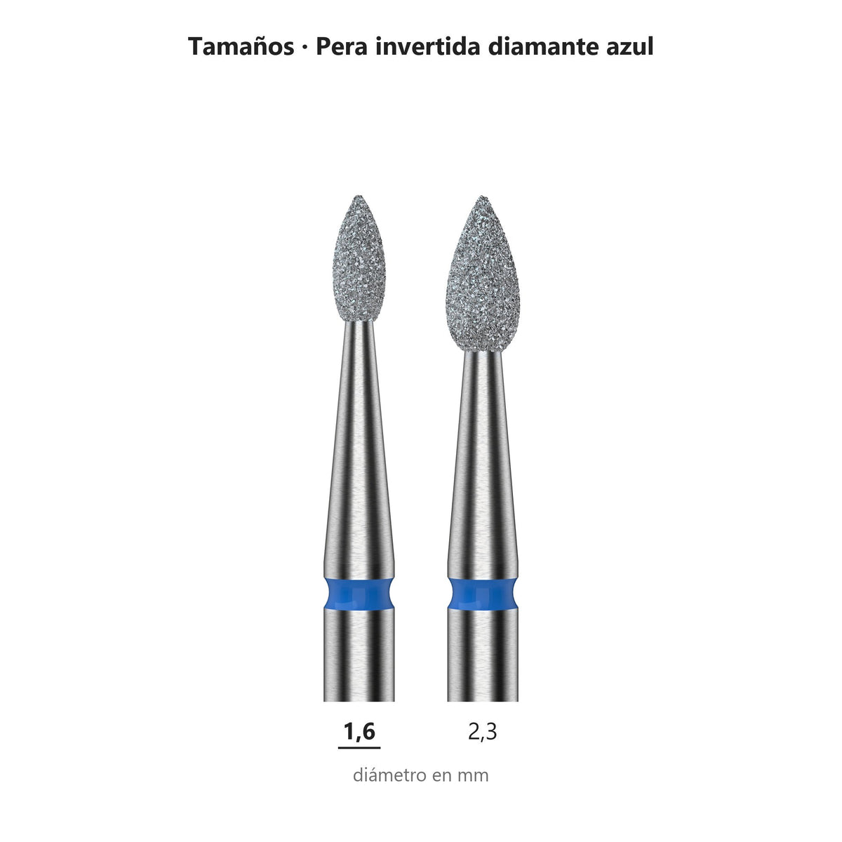 Fresa Gota Azul Staleks Expert — tabla de tamaños de la familia