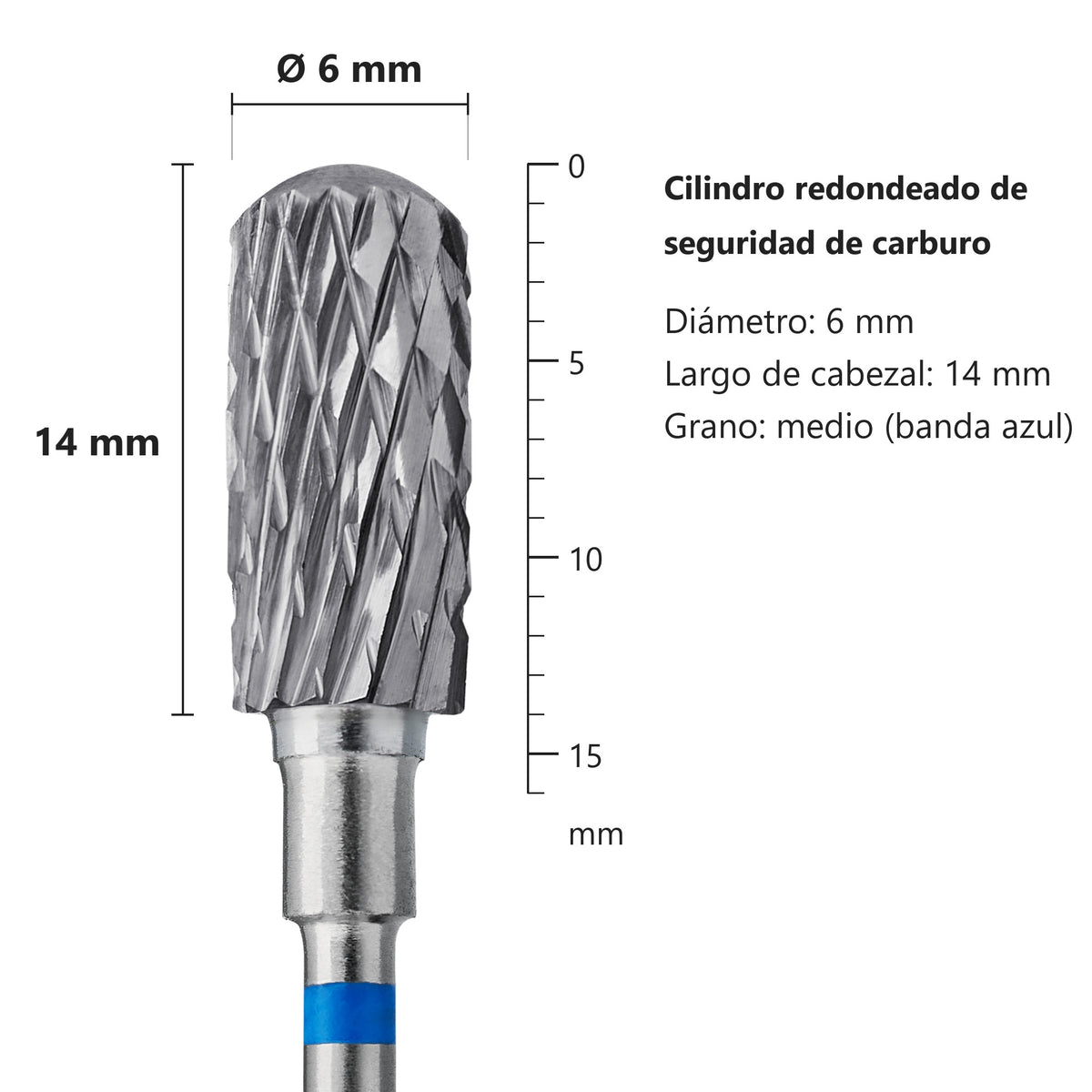 Fresa Cilindro Redondeado Azul Staleks Expert — medidas