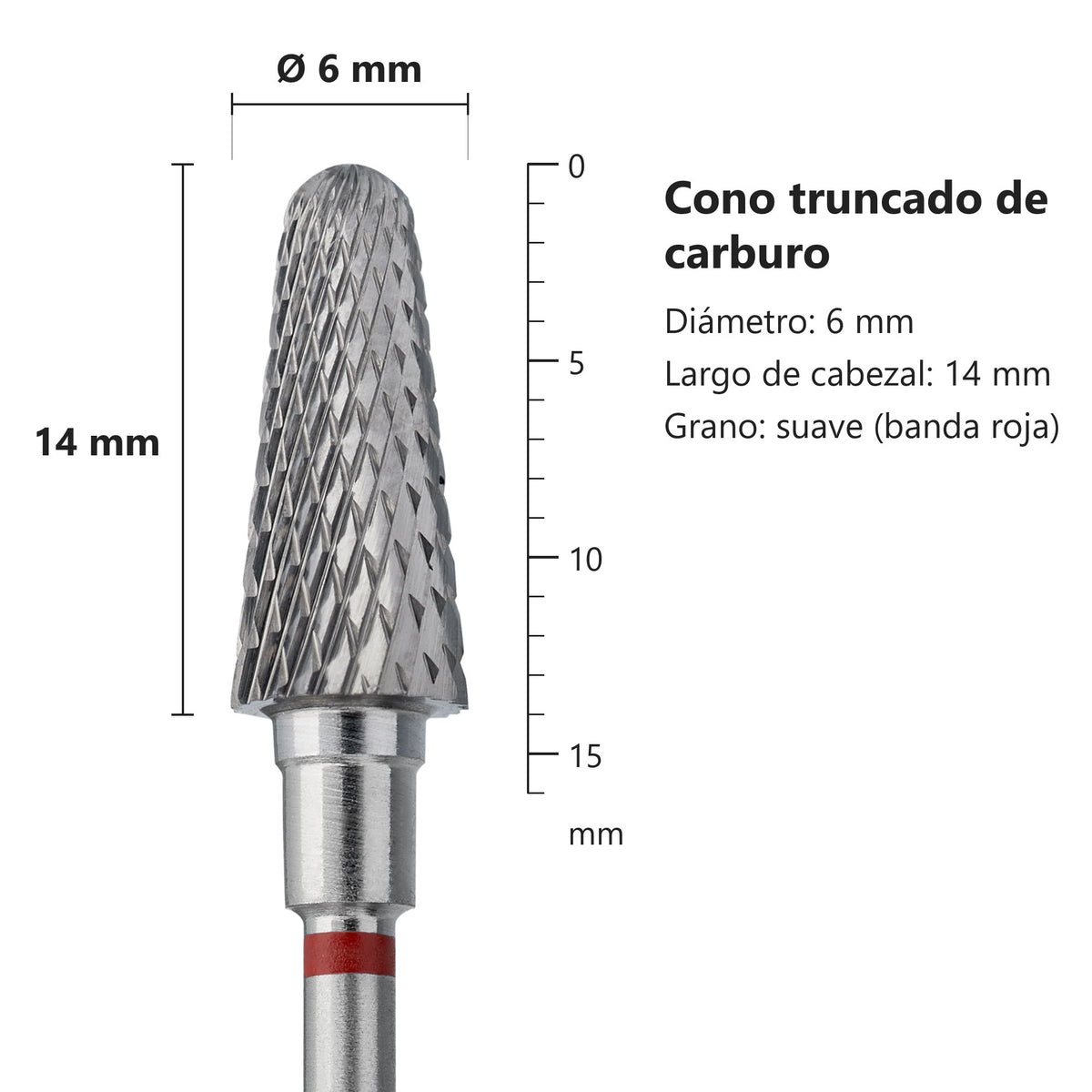 Fresa Cono Truncado Rojo Staleks Expert — medidas