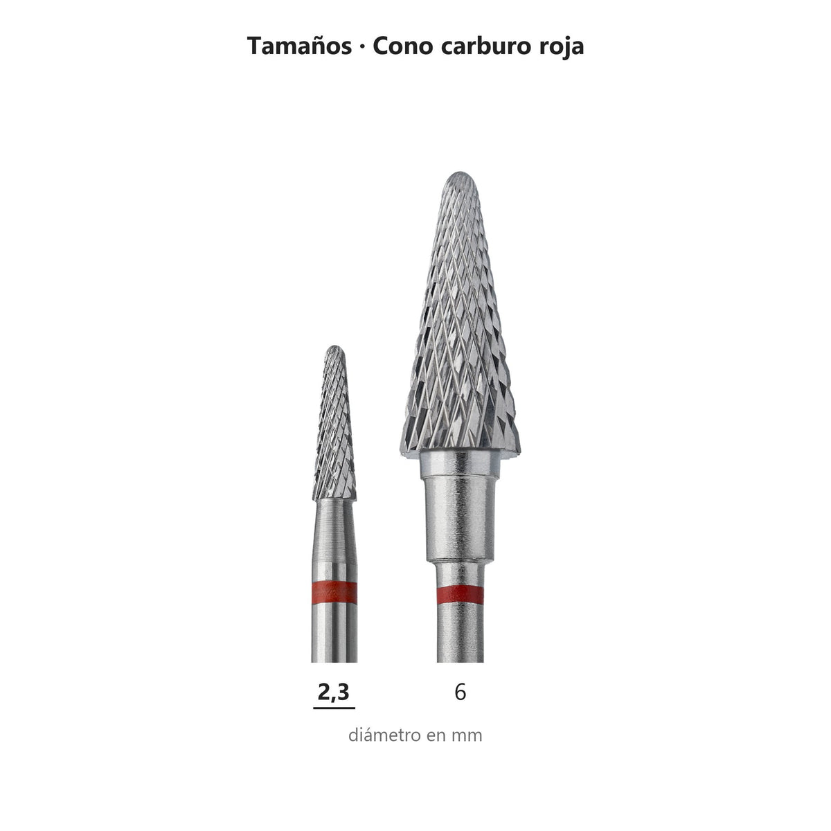 Fresa Cono Rojo Staleks Expert — tabla de tamaños de la familia