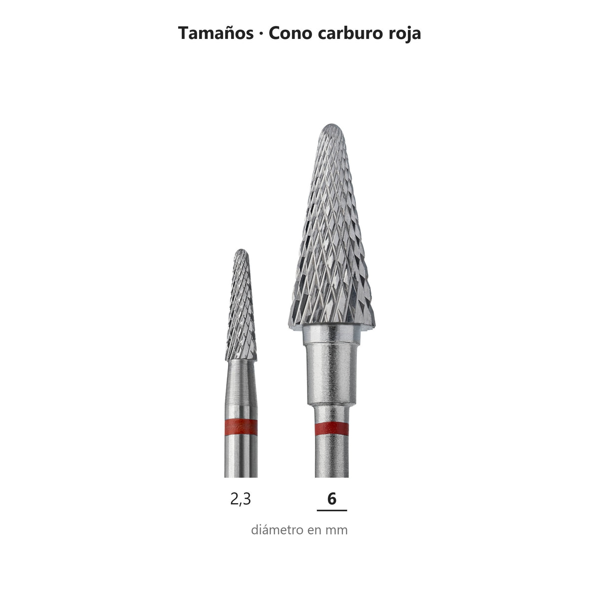 Fresa Cono Rojo Staleks Expert — tabla de tamaños de la familia