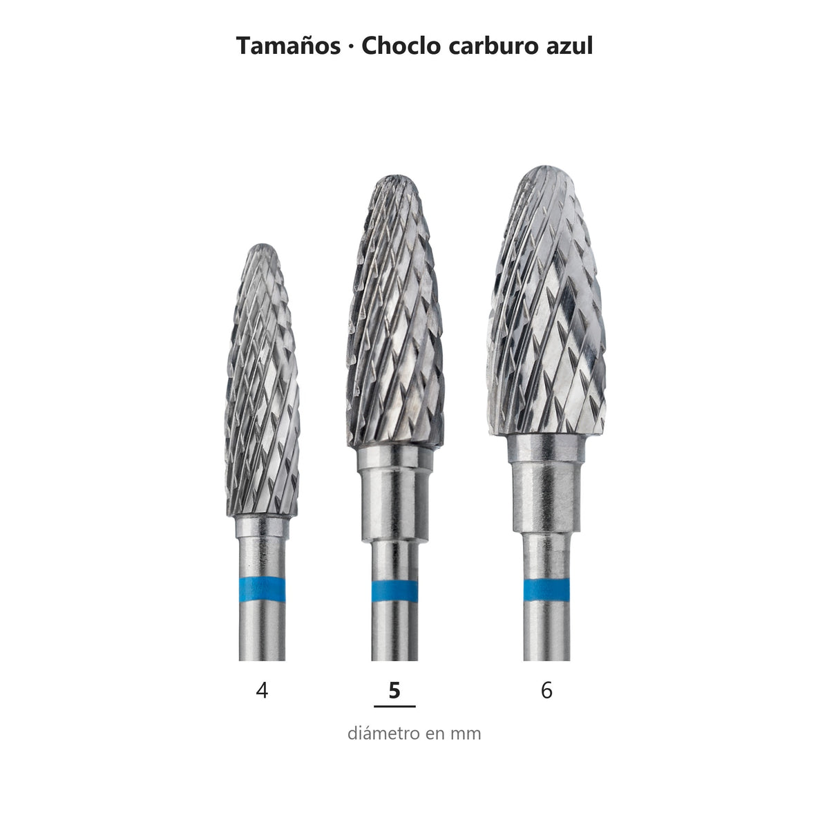 Fresa Choclo Azul Staleks Expert — tabla de tamaños de la familia