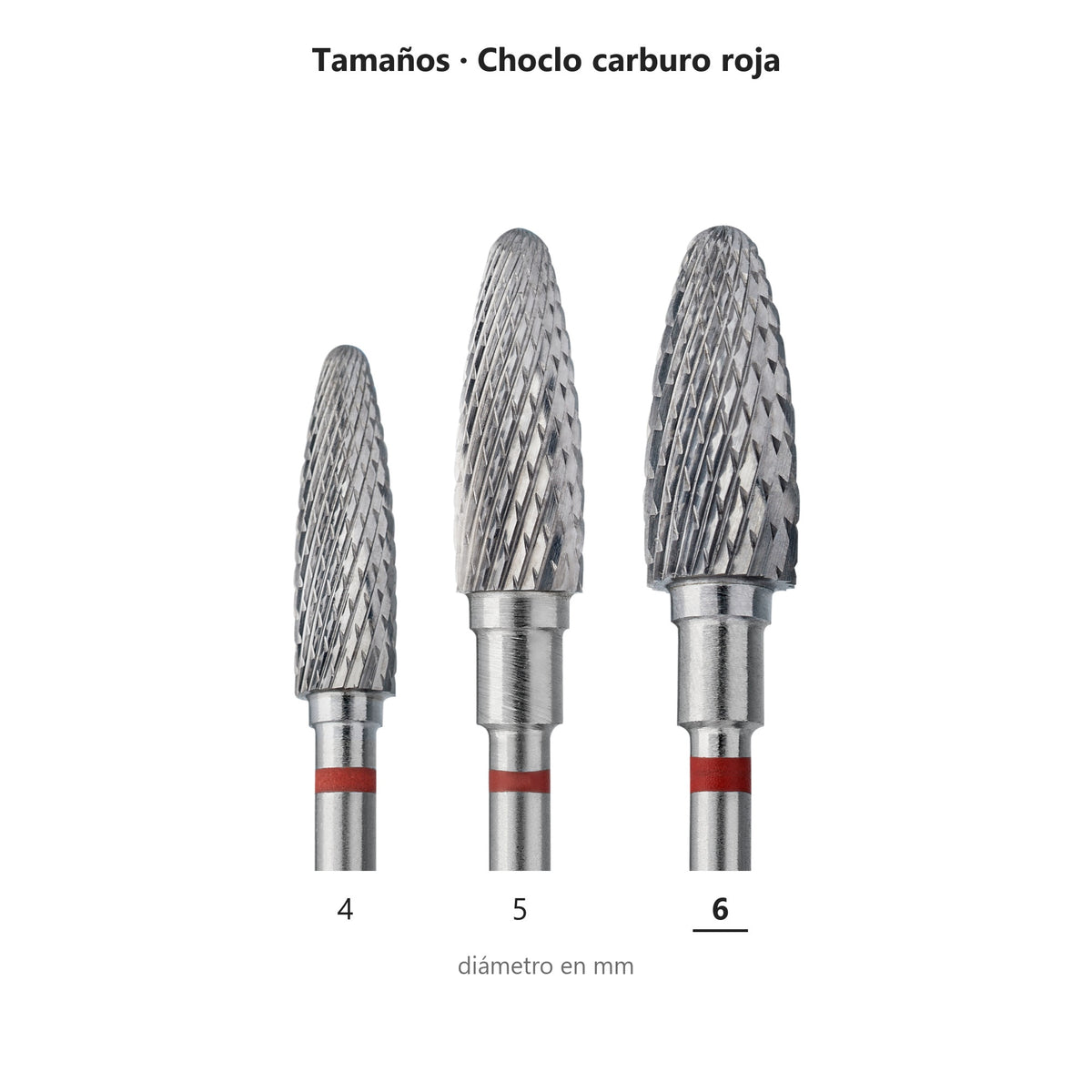 Fresa Choclo Rojo Staleks Expert — tabla de tamaños de la familia
