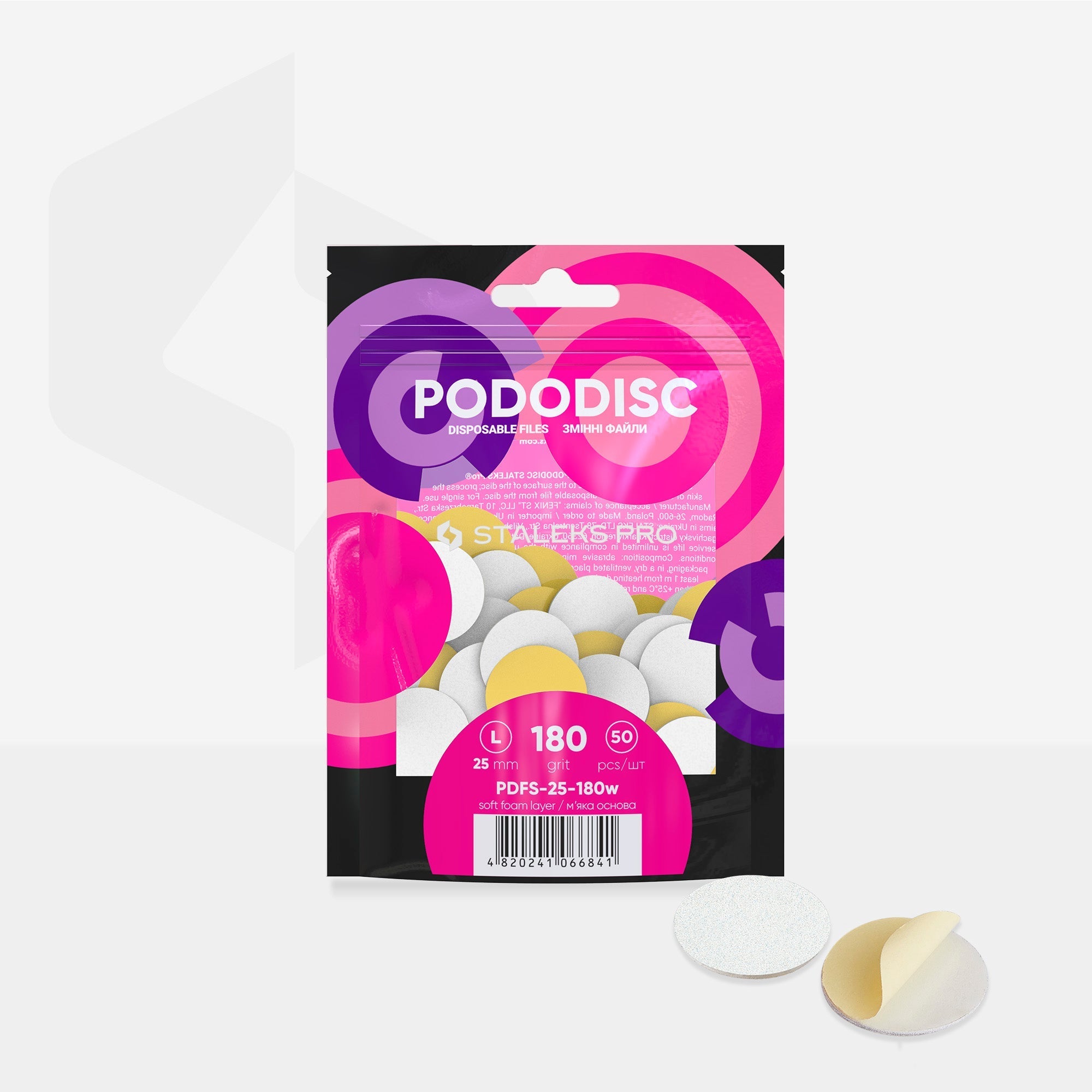 Limas desechables blancas sobre capa de espuma blanda para disco de pedicura PODODISC L EXPERT 180 grit (50 uds.)