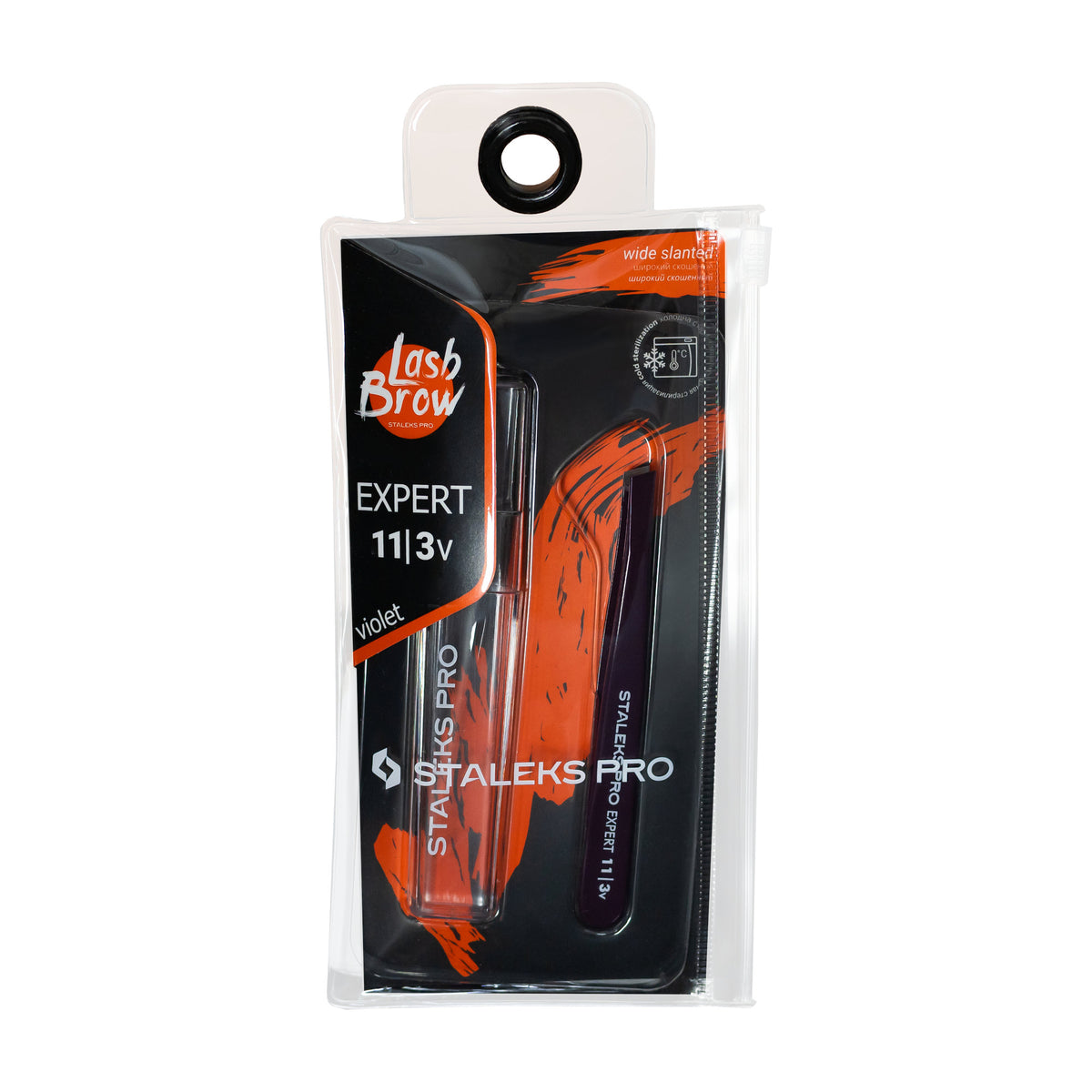 Pinza para Cejas Biselada Staleks Expert 11 Tipo 3 — Violeta en su empaque original