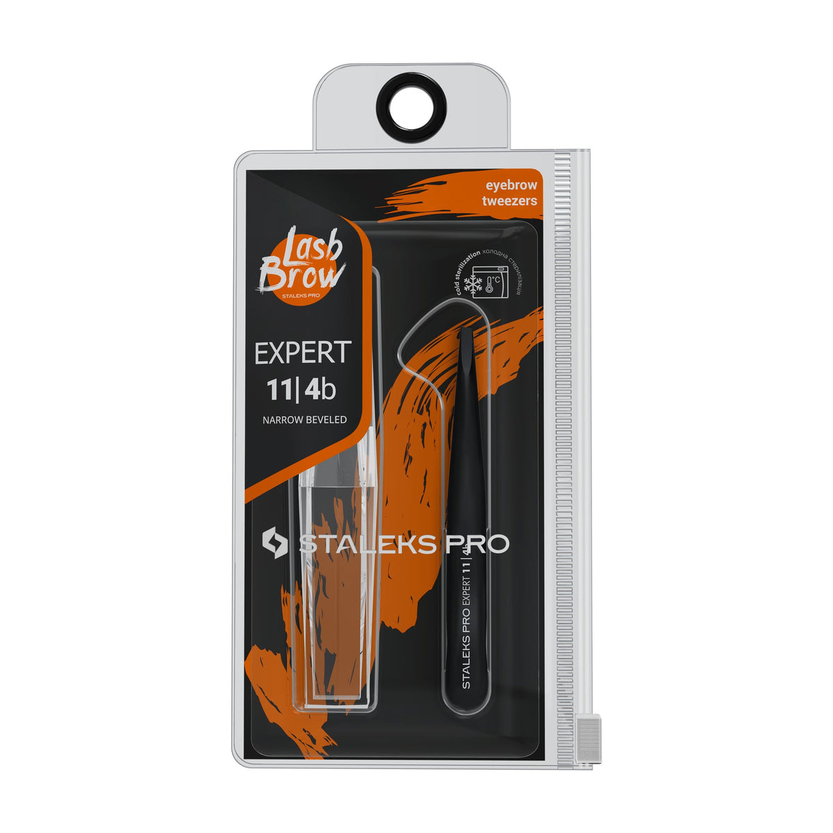 Pinza para Cejas Biselada Staleks Expert 11 Tipo 4 — Negra en su empaque original