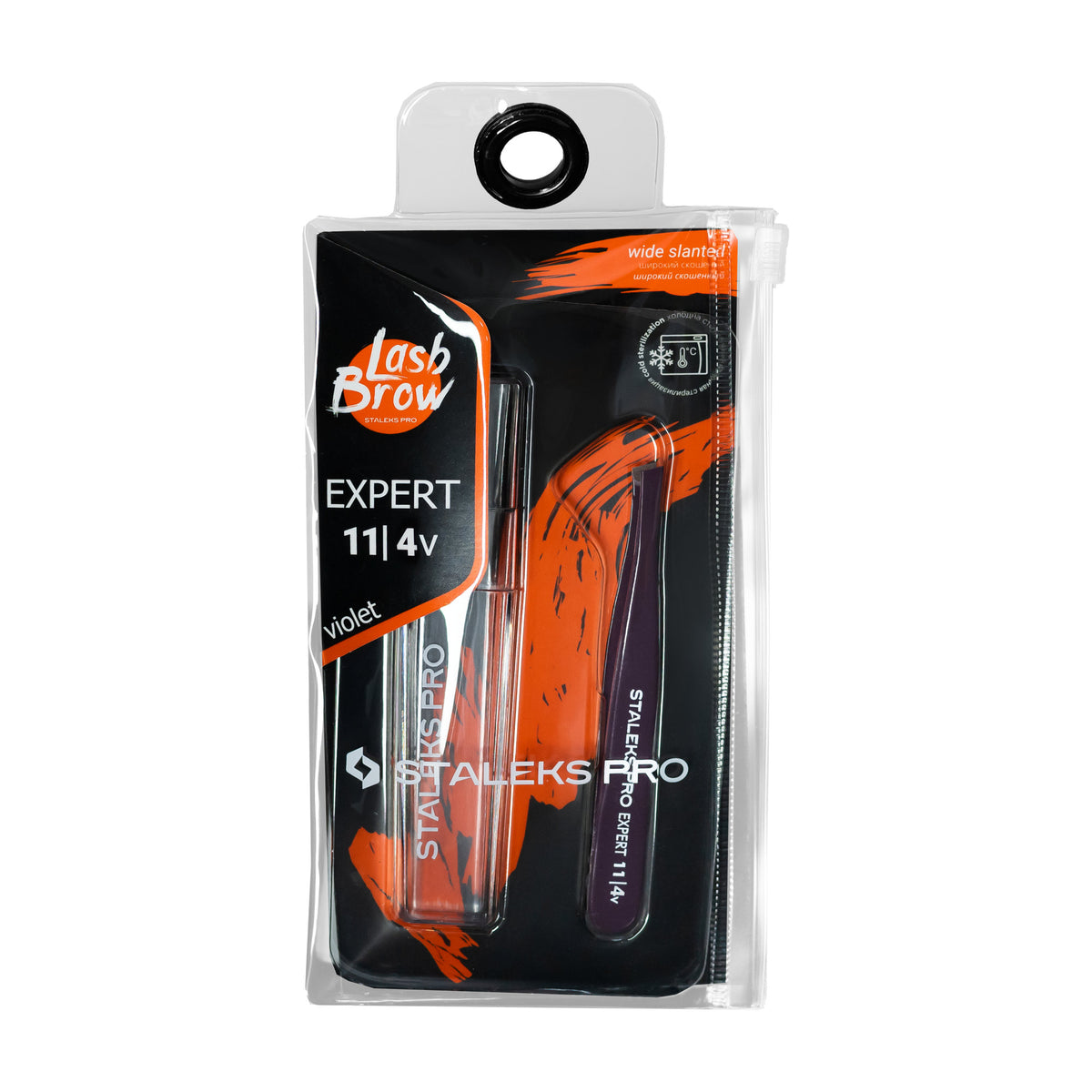 Pinza para Cejas Biselada Staleks Expert 11 Tipo 4 — Violeta en su empaque original