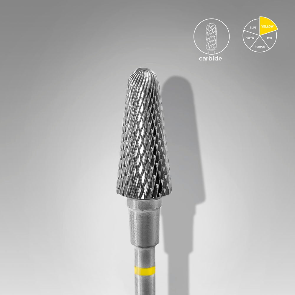 Fresa de carburo «cono truncado» amarillo. Diámetro 6 mm, parte de trabajo 14 mm (STALEKS)