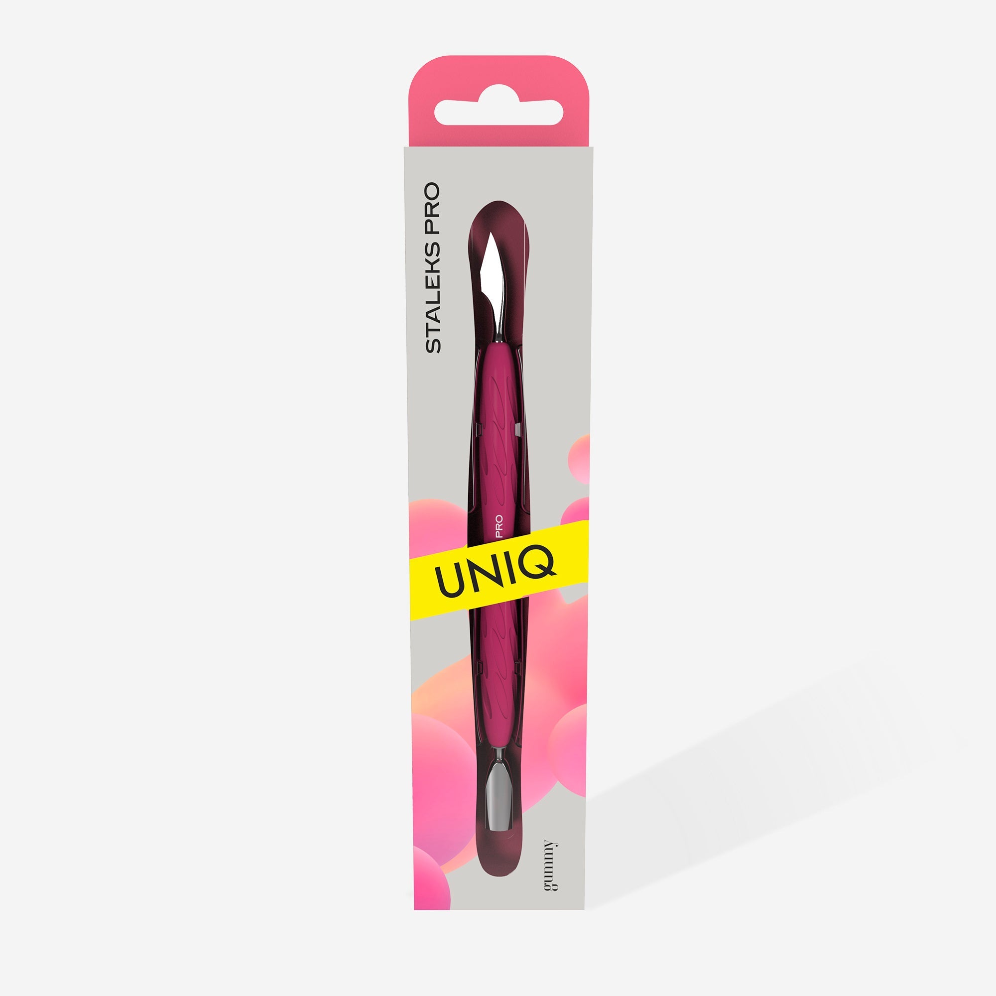 Empujador de manicura Gummy con mango de silicona UNIQ 10 TIPO 3 (empujador y limpiador estrecho redondeado)