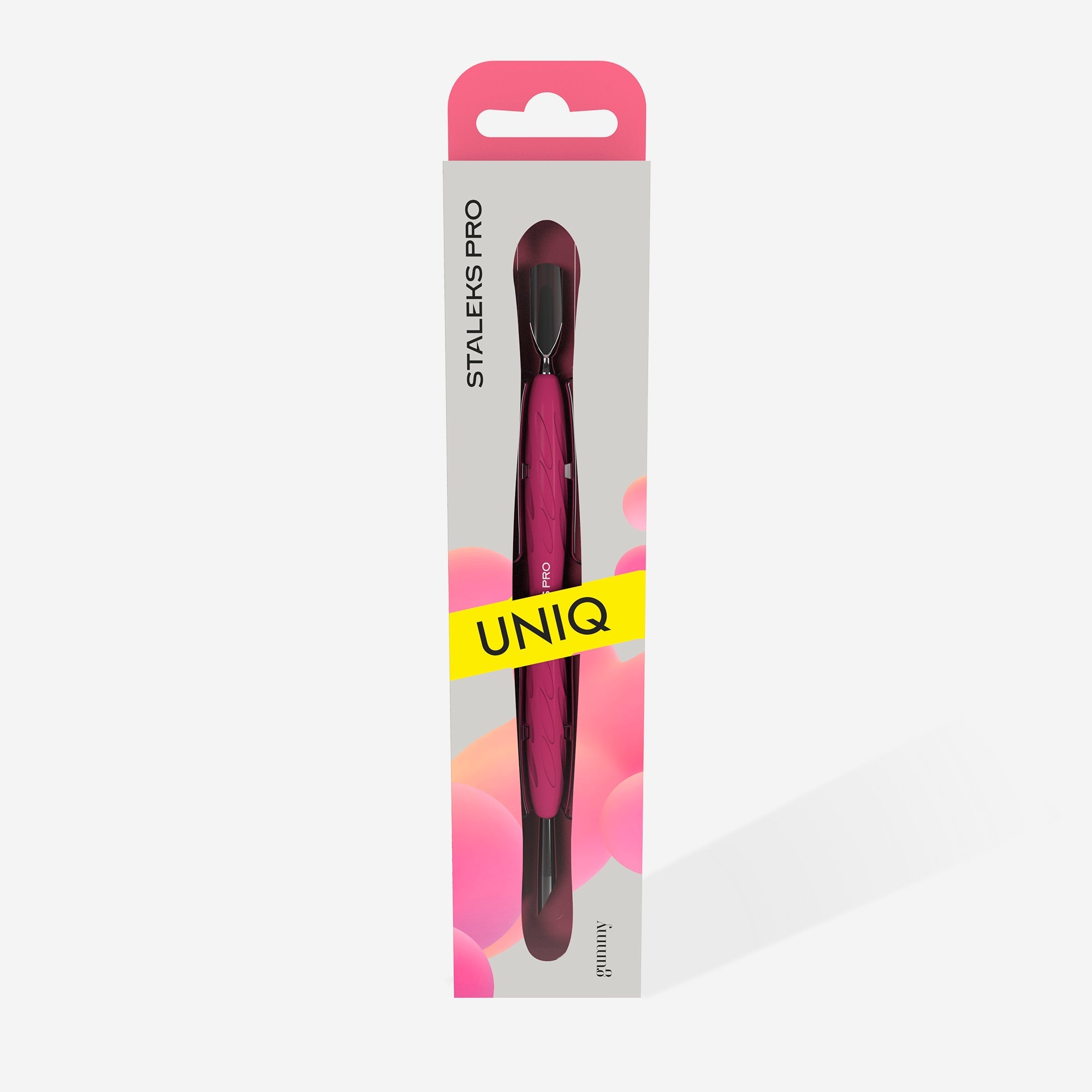 Empujador de manicura Gummy con mango de silicona UNIQ 10 TIPO 2 (empujador redondeado estrecho y biselado)