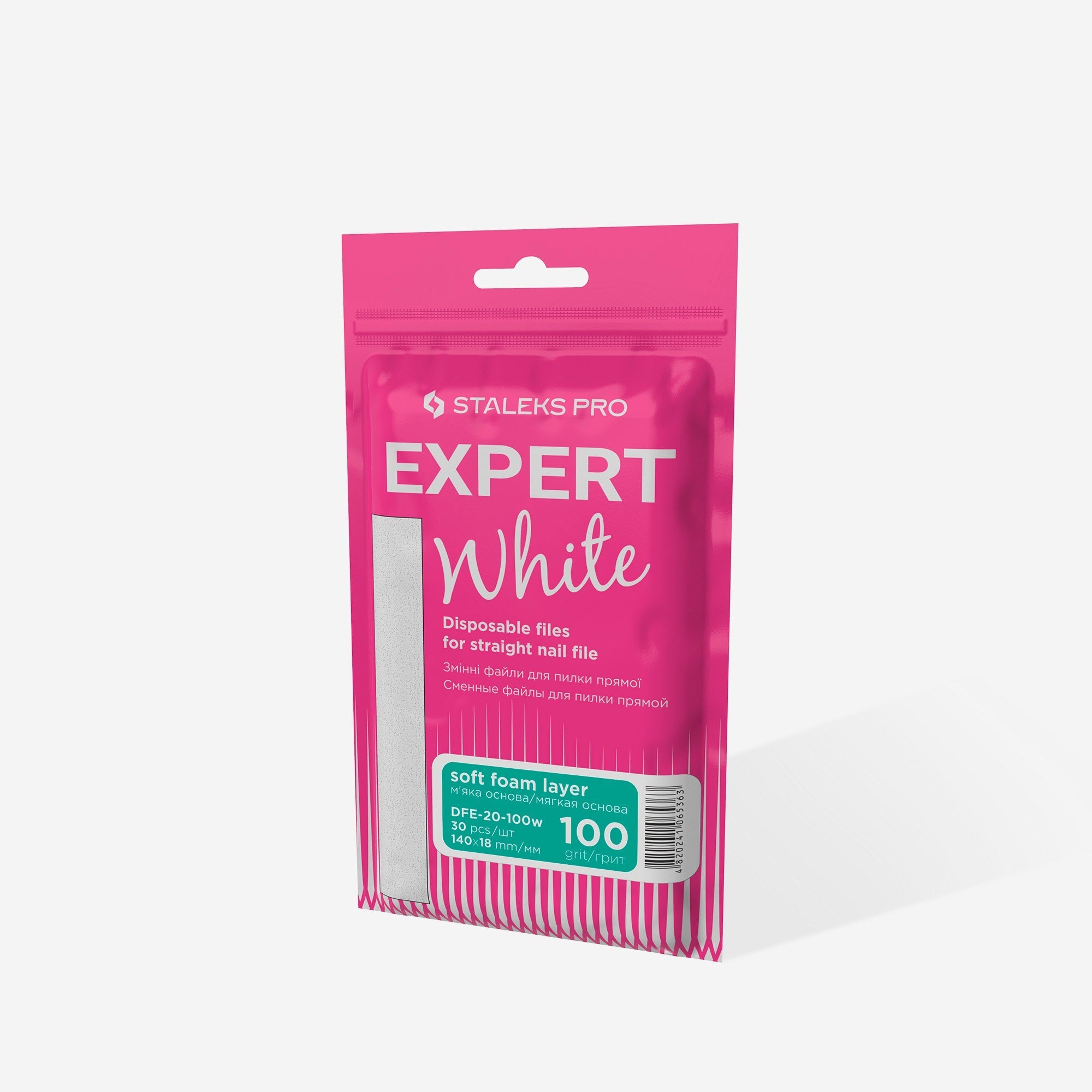 Limas blancas desechables para limar uñas rectas sobre una suave capa de espuma EXPERT 20 grano 100 (30 uds.)