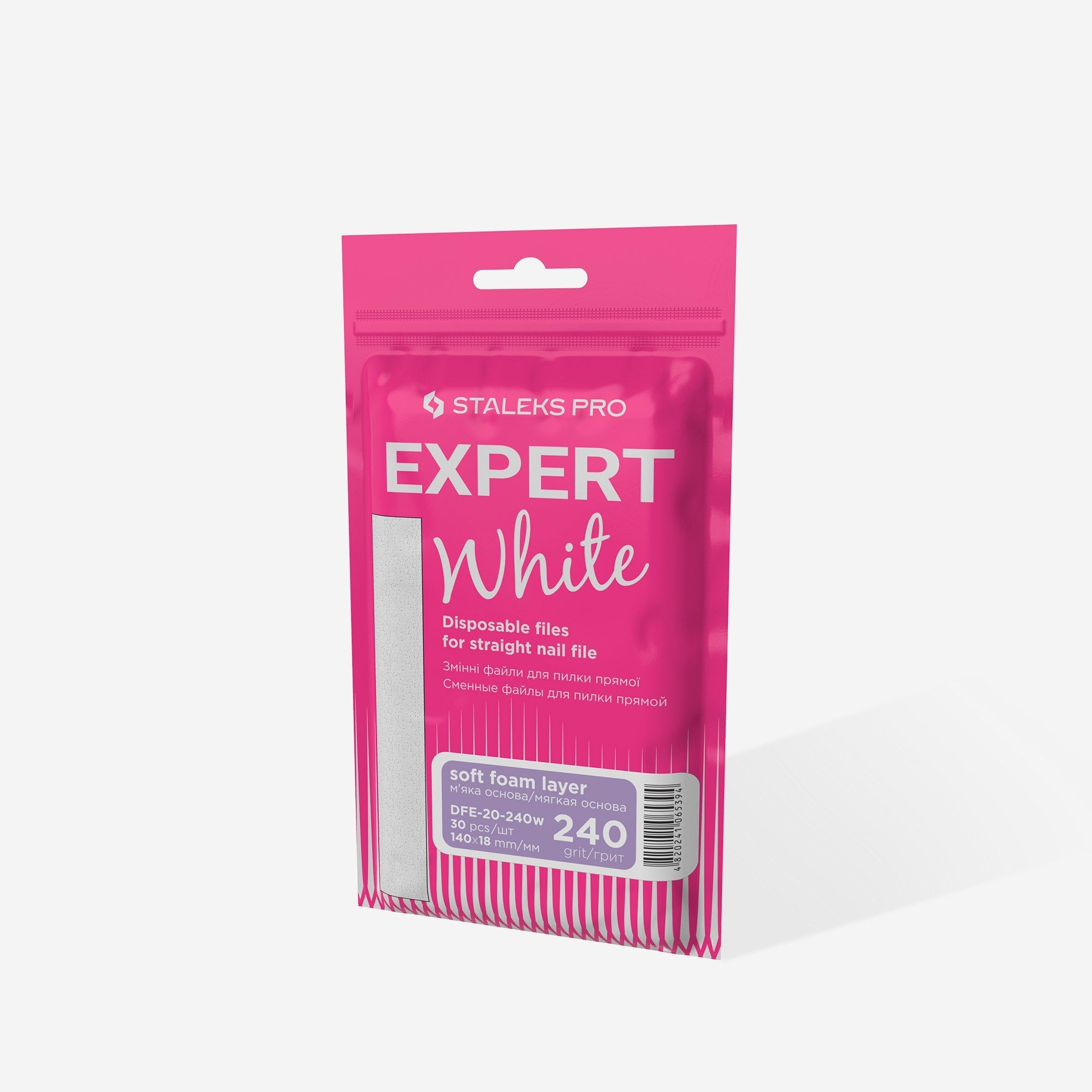 Limas blancas desechables para limar uñas rectas sobre una capa de espuma blanda EXPERT 20 grano 240 (30 uds.)
