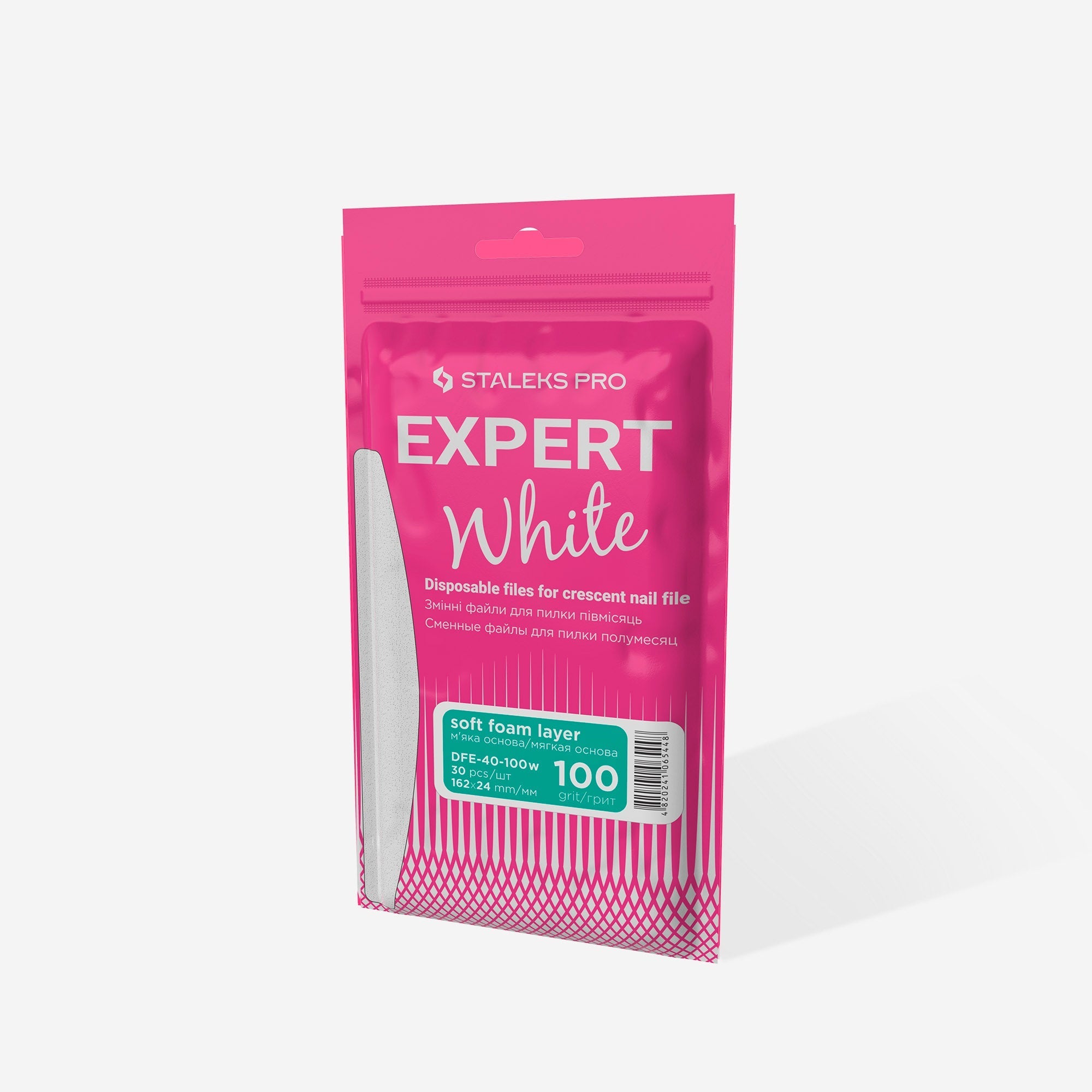 Limas blancas desechables para uñas de media luna sobre una capa de espuma suave EXPERT 40 grano 100 (30 uds.)