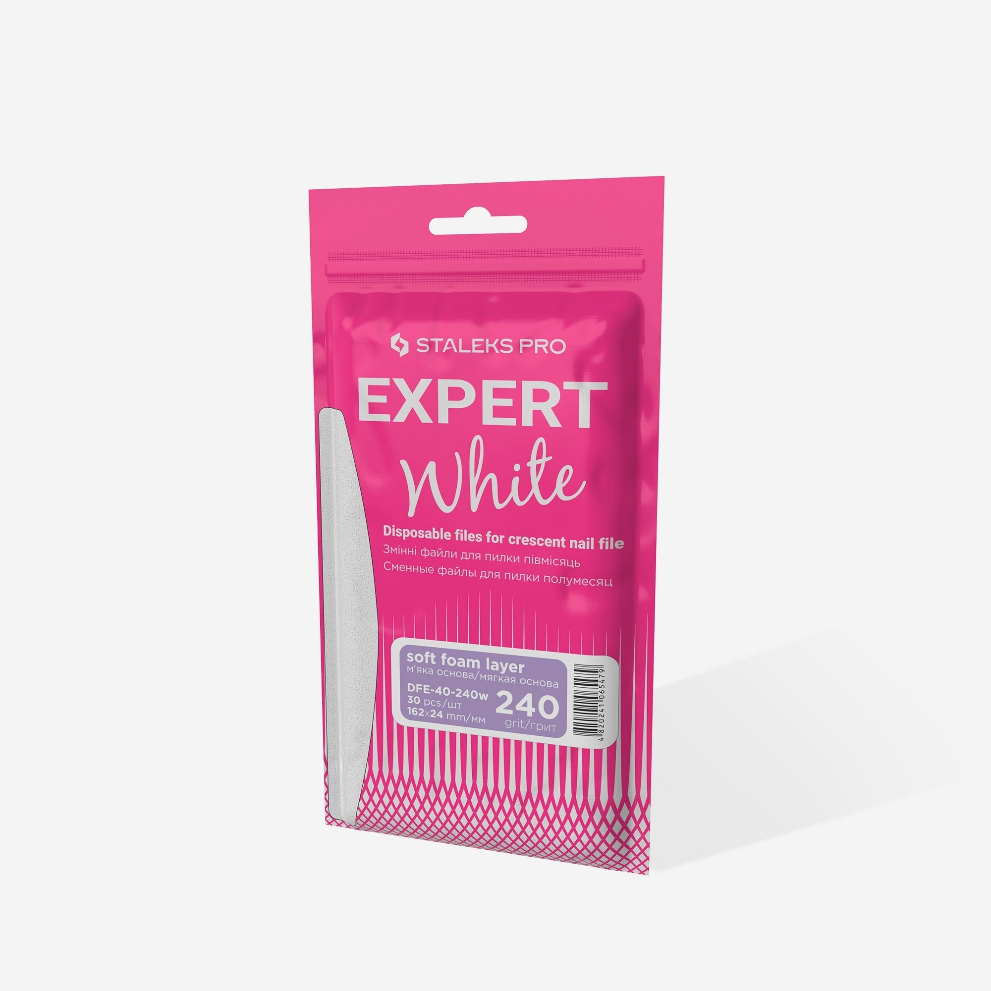 Limas blancas desechables para uñas de media luna sobre una capa de espuma suave EXPERT 40 grano 240 (30 uds.)